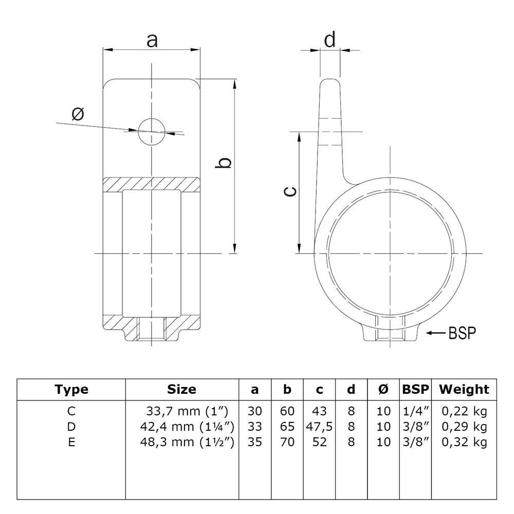 Buiskoppeling Oogdeel enkele lip - zwart-A / 21,3 mm